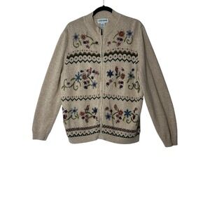 Vintage Alfred Dunner Sweater Womens‎ XL Grandma Cardigan Floral Embroidered 90s